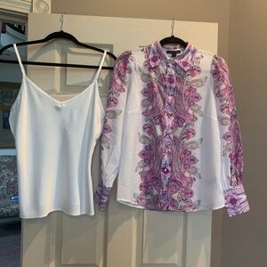 NWOT Boston Proper White Multi Print Sheet Blouse with Camisole sz S